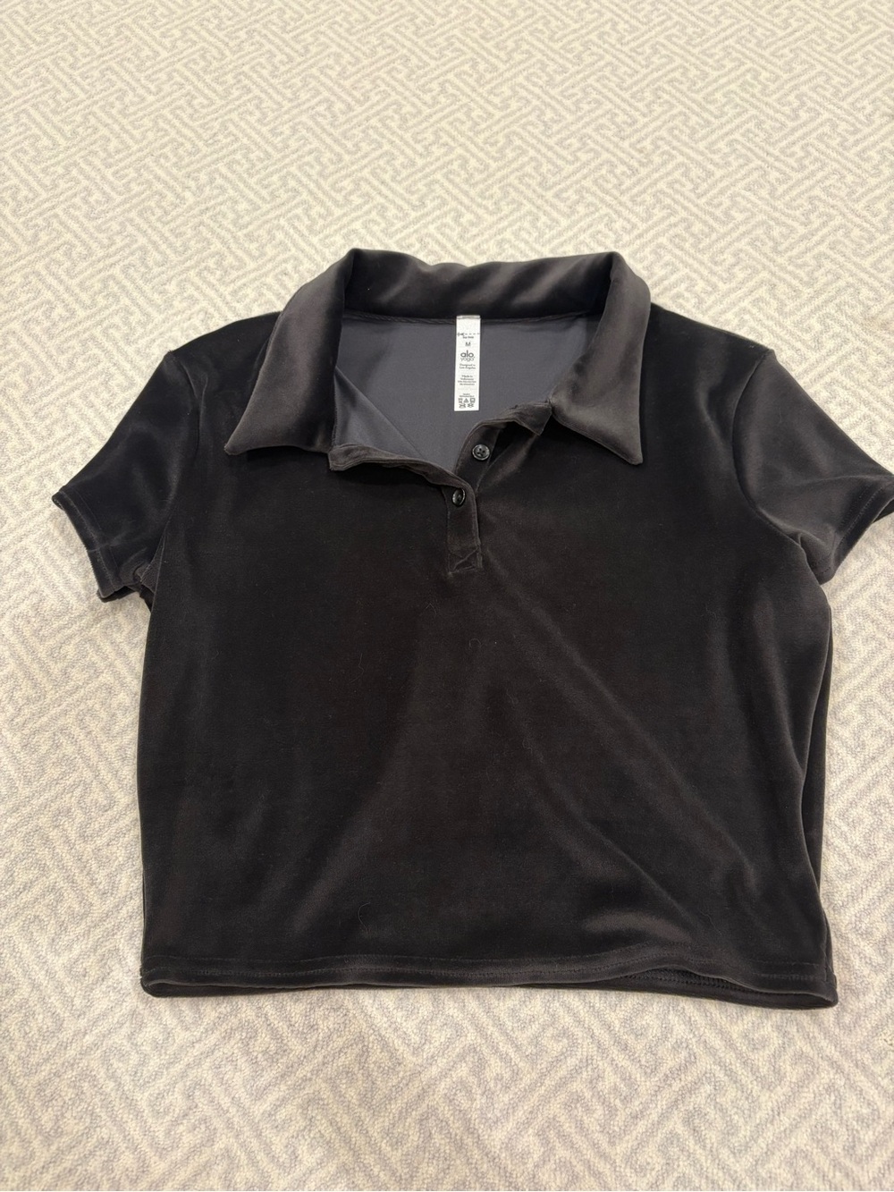 ALO Yoga Black Velvet Polo Crop Top